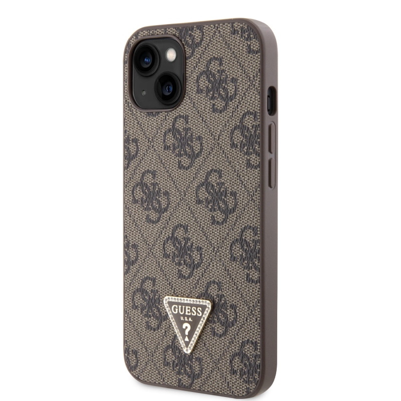 Guess PU 4G Strass háromszög fém logó hátlap iPhone 15 barna barna