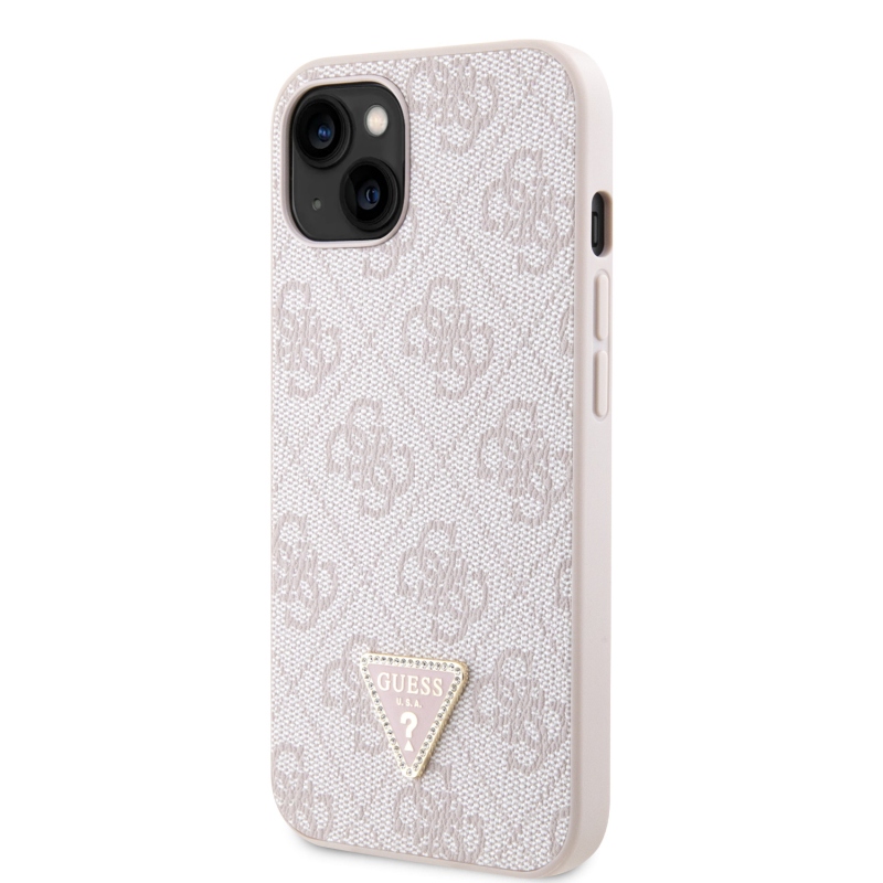 Guess PU 4G Strass háromszög fém logó hátlap iPhone 15 rózsaszínűre