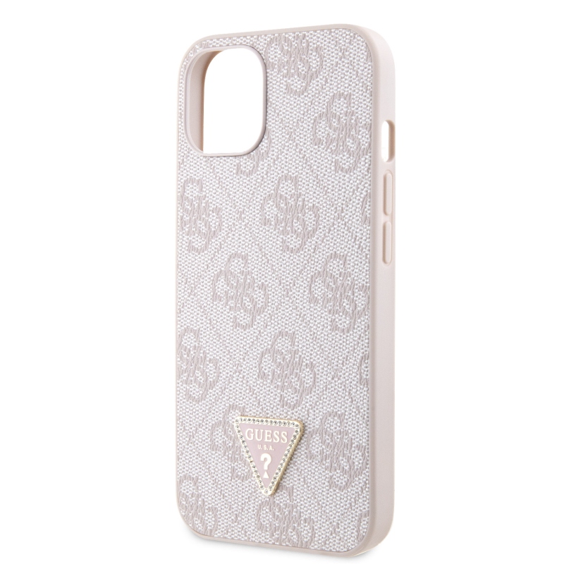 Guess PU 4G Strass háromszög fém logó hátlap iPhone 15 rózsaszínűre