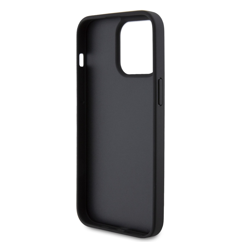 Guess PU 4G Strass háromszög fém logó hátlap iPhone 15 Pro Max fekete