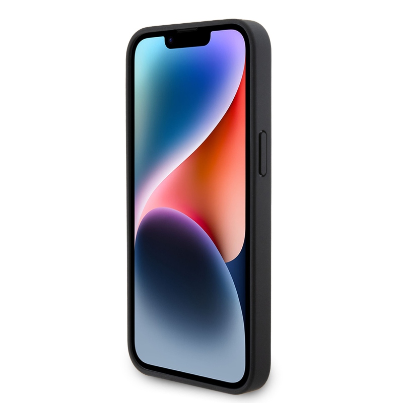 Guess PU 4G Strass háromszög fém logó hátlap iPhone 15 Pro Max fekete