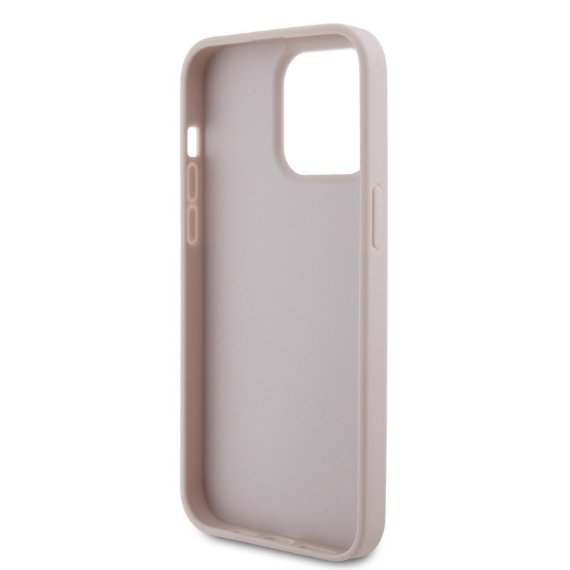 Guess PU 4G Strass háromszög fém logó hátlap iPhone 15 Pro Max rózsaszínűre
