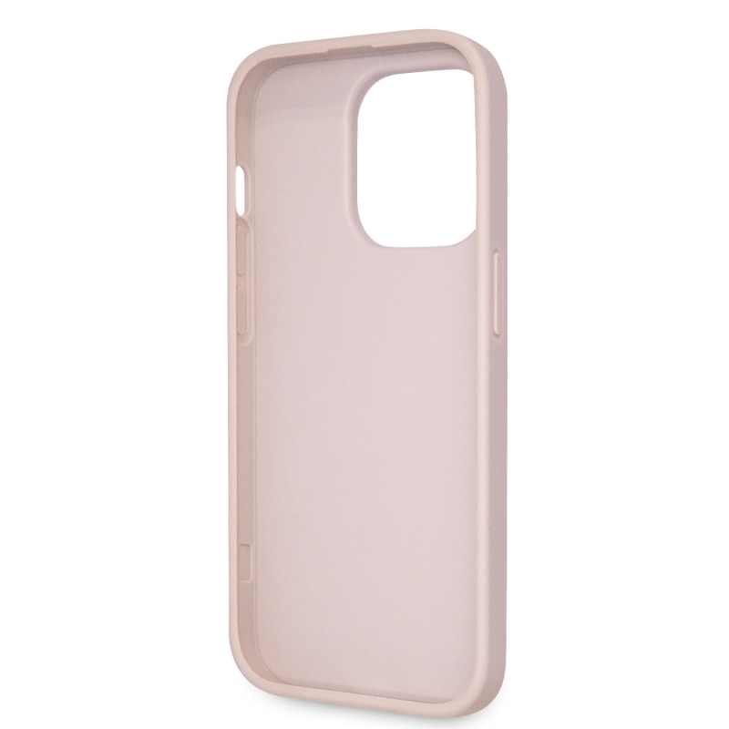 Guess PU 4G Strass háromszög fém logó hátlap iPhone 15 Pro rózsaszínűre