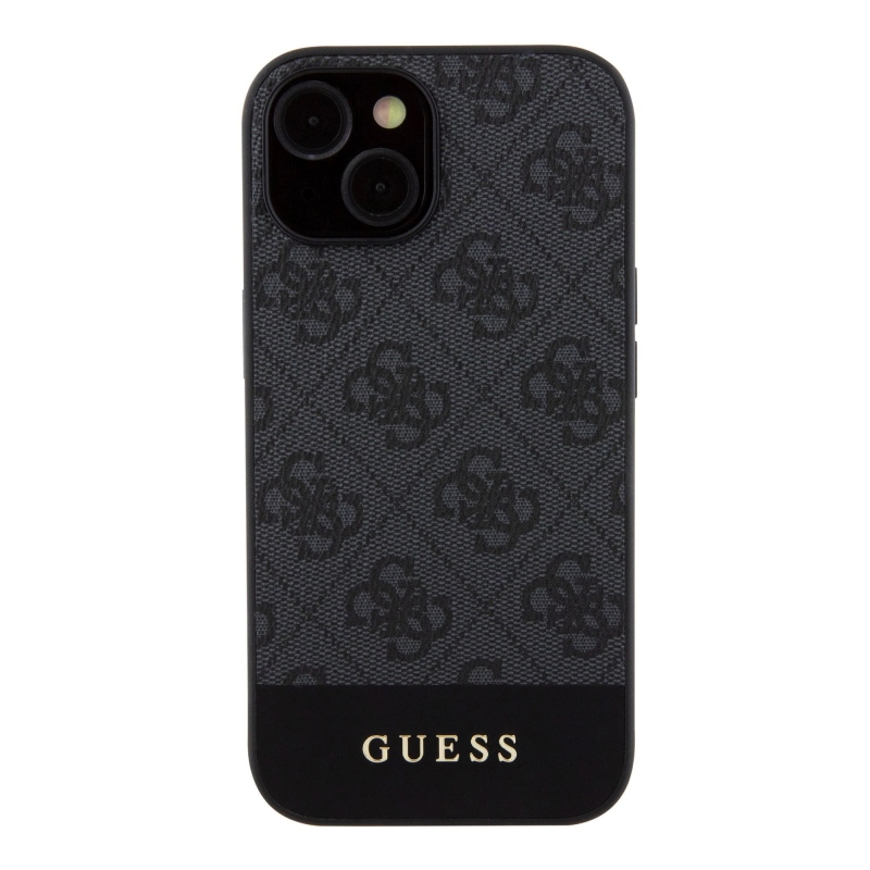 Guess PU 4G csíkos MagSafe hátlap az iPhone 15 készülékhez Fekete