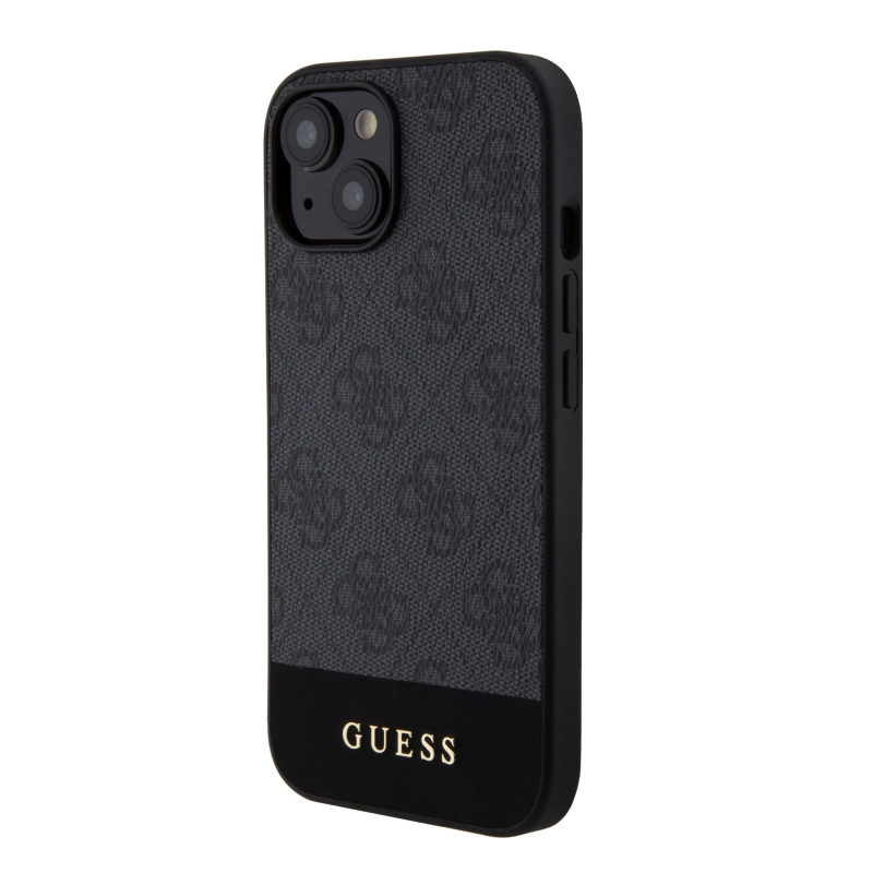 Guess PU 4G csíkos MagSafe hátlap az iPhone 15 készülékhez Fekete