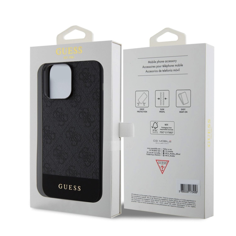 Guess PU 4G csíkos MagSafe hátlap az iPhone 15 Pro-hoz Fekete