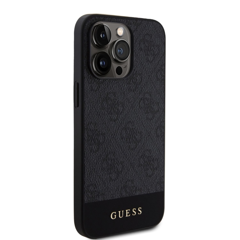 Guess PU 4G csíkos MagSafe hátlap az iPhone 15 Pro-hoz Fekete