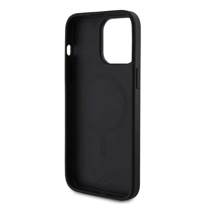Guess PU 4G csíkos MagSafe hátlap az iPhone 15 Pro-hoz Fekete