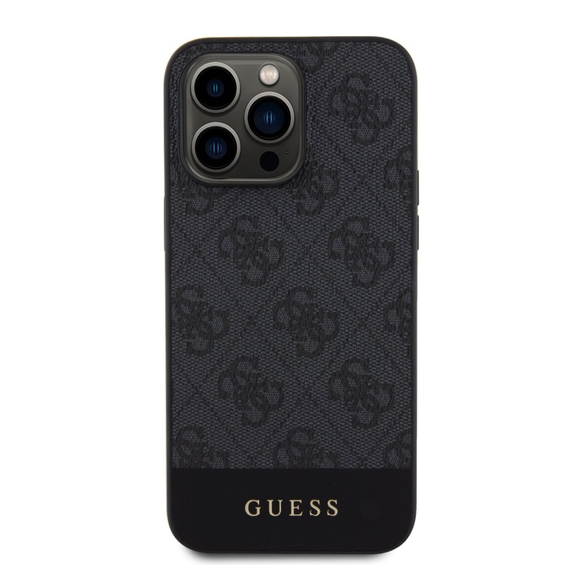 Guess PU 4G csíkos MagSafe hátlap az iPhone 15 Pro-hoz Fekete