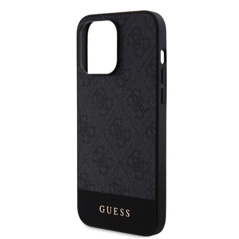 Guess PU 4G csíkos MagSafe hátlap az iPhone 15 Pro-hoz Fekete