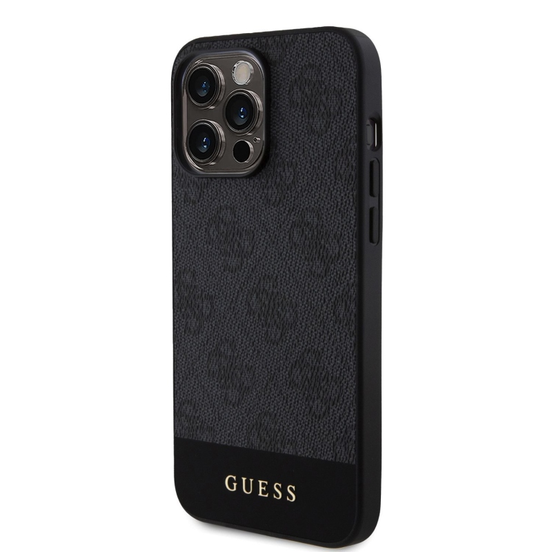 Guess PU 4G csíkos MagSafe hátlap az iPhone 15 Pro-hoz Fekete