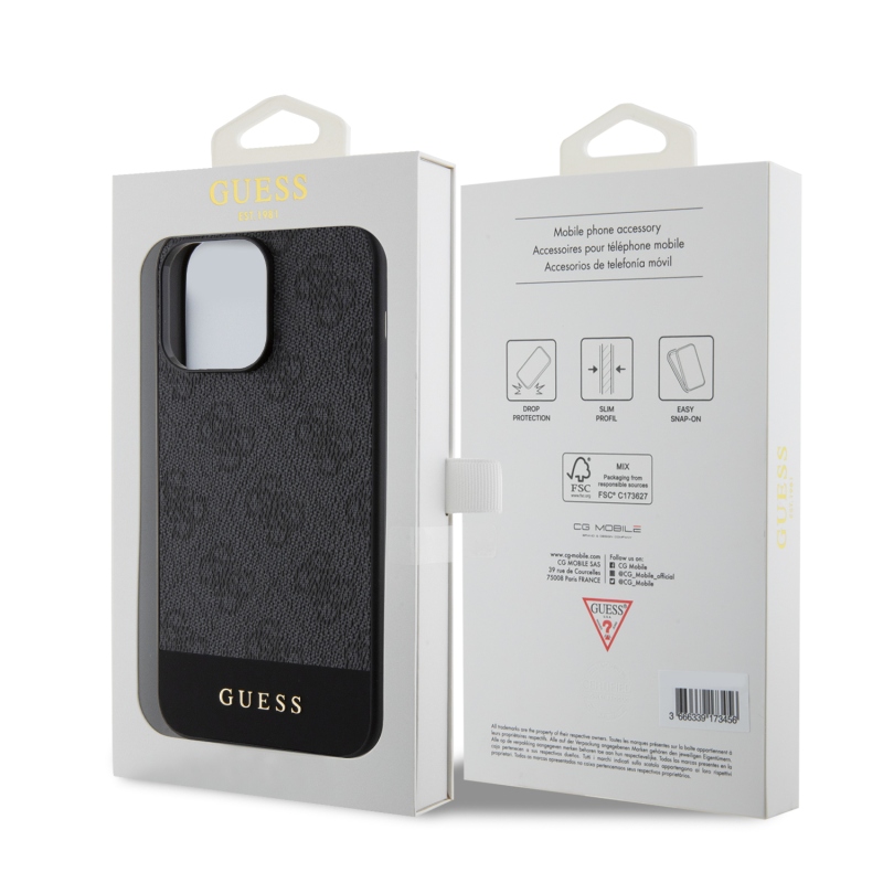 Guess PU 4G csíkos MagSafe hátlap az iPhone 15 Pro Max készülékhez Fekete