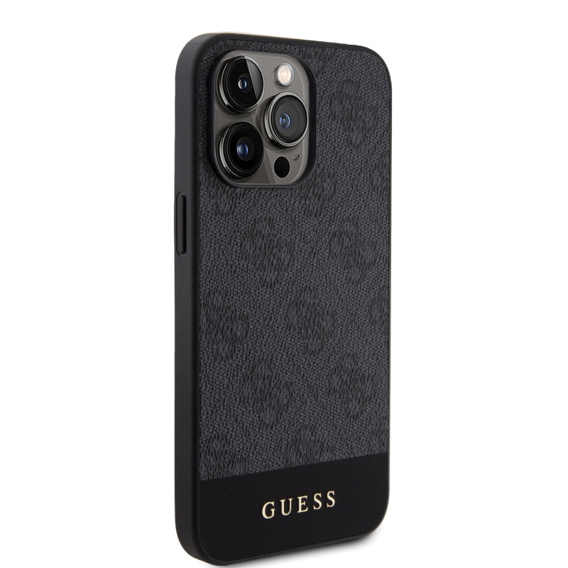 Guess PU 4G csíkos MagSafe hátlap az iPhone 15 Pro Max készülékhez Fekete
