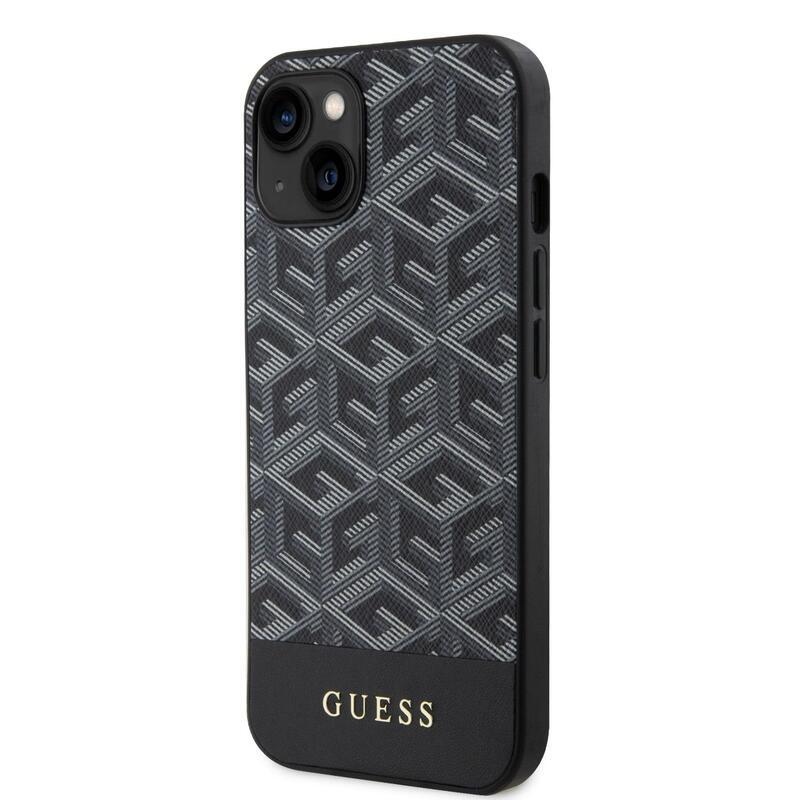 Guess PU kocka zselés tok MagSafe támogatással iPhone 14 készülékhez - fekete