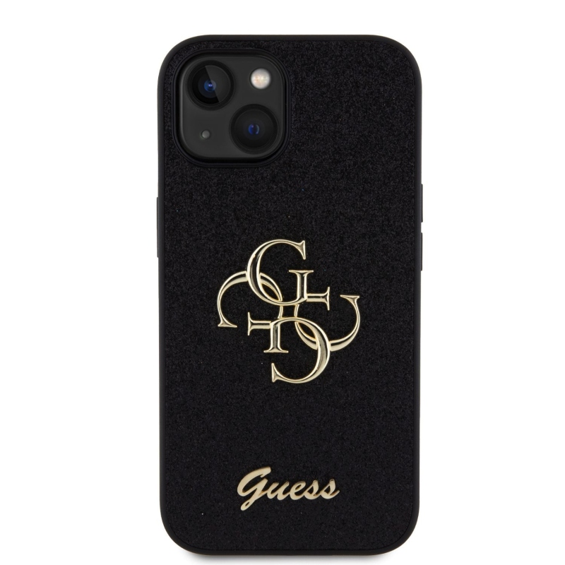 Guess PU Fixed Glitter 4G fém logó hátlap iPhone 13 fekete