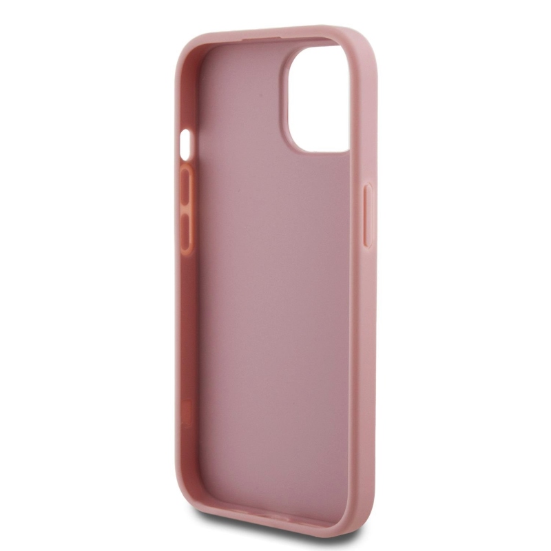 Guess PU Fixed Glitter 4G fém logós hátlap iPhone 15 rózsaszínhez