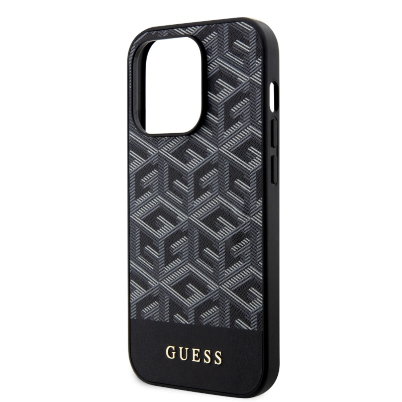 Guess PU G Cube MagSafe hátlap iPhone 15 Pro-hoz Fekete