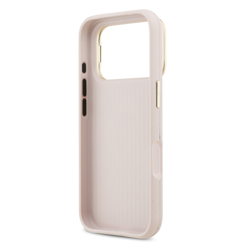 Guess PU szemcsés 4G Logo Stand Kamera keret hátlapi borító iPhone 17 Pro rózsaszínhez