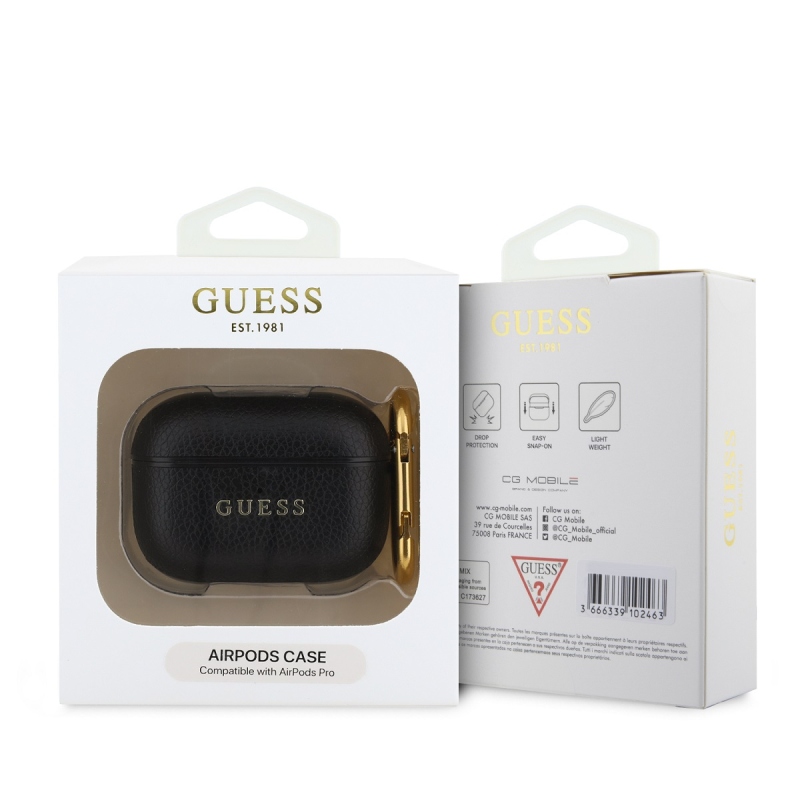 Guess PU Grained Classic logós AirPods Pro tok, fekete