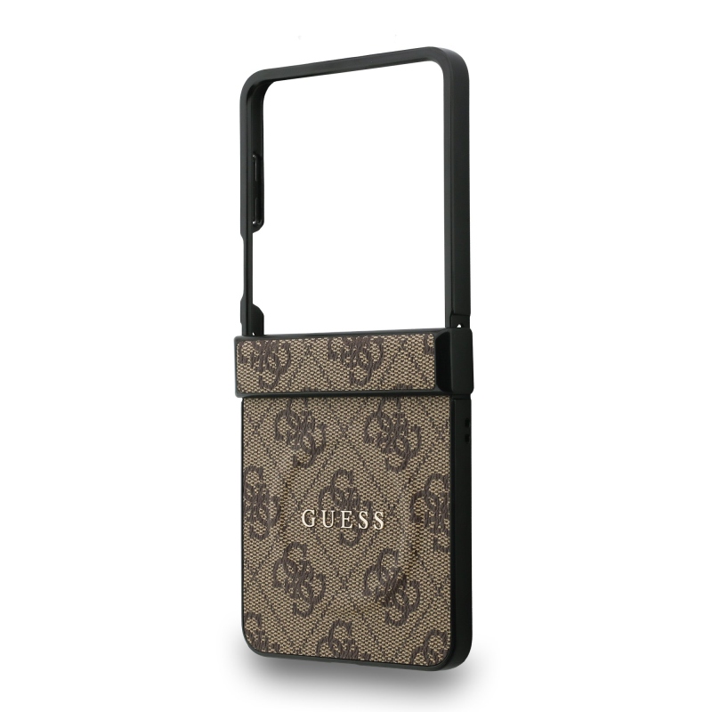 Guess PU bőr 4G színes gyűrűs mágneses hátlap Samsung Galaxy Z Flip 7 barna barna