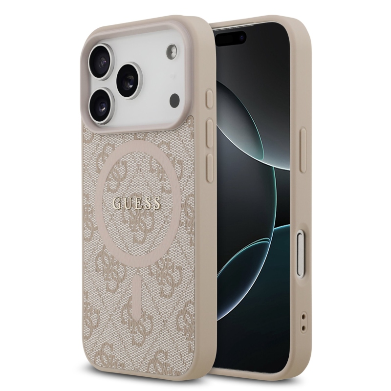 Guess PU bőr 4G színes gyűrűs MagSafe hátlap iPhone 17 Pro rózsaszínű iPhone 17 Pro számára