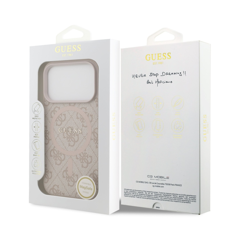 Guess PU bőr 4G színes gyűrűs MagSafe hátlap iPhone 17 Pro rózsaszínű iPhone 17 Pro számára