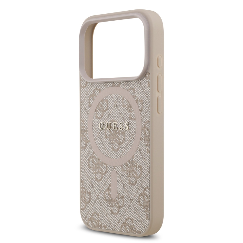 Guess PU bőr 4G színes gyűrűs MagSafe hátlap iPhone 17 Pro rózsaszínű iPhone 17 Pro számára