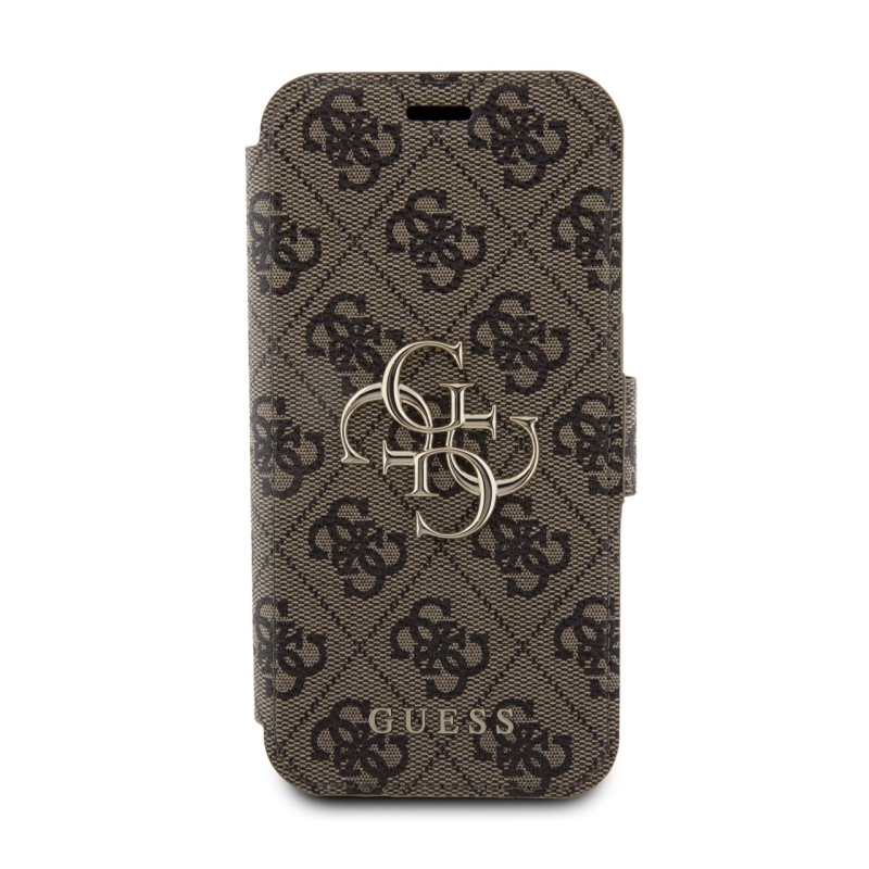 Guess PU bőr 4G fém logós könyv tok iPhone 15 Pro Max barna barna
