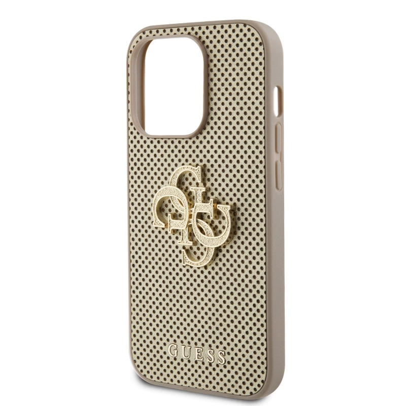 Guess PU perforált 4G csillogó fém logós hátlap iPhone 15 Pro aranyhoz