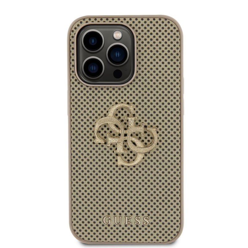 Guess PU perforált 4G csillogó fém logós hátlap iPhone 15 Pro aranyhoz