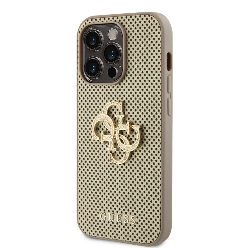 Guess PU perforált 4G csillogó fém logós hátlap iPhone 15 Pro aranyhoz