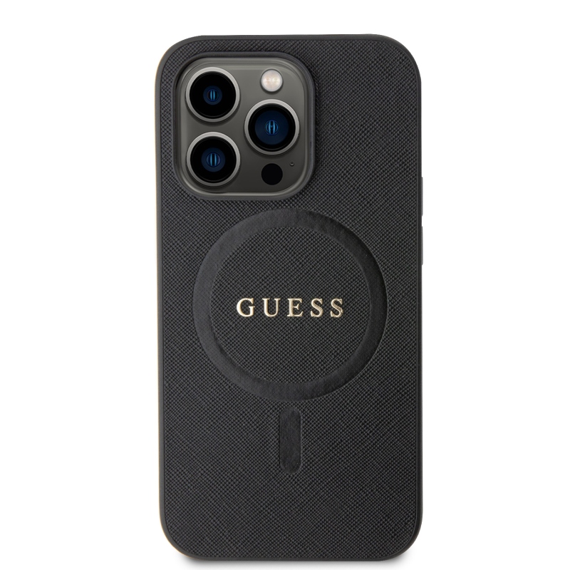 Guess PU Saffiano MagSafe MagSafe hátlap iPhone 15 Pro-hoz Fekete