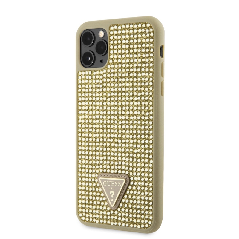 Guess strasszos háromszög fém logó borító iPhone 11 Pro Max-hoz Arany