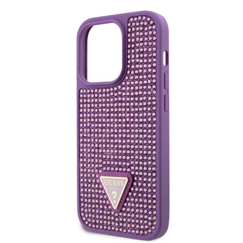 Guess strasszos háromszög fém logó borító iPhone 15 Pro lila színhez