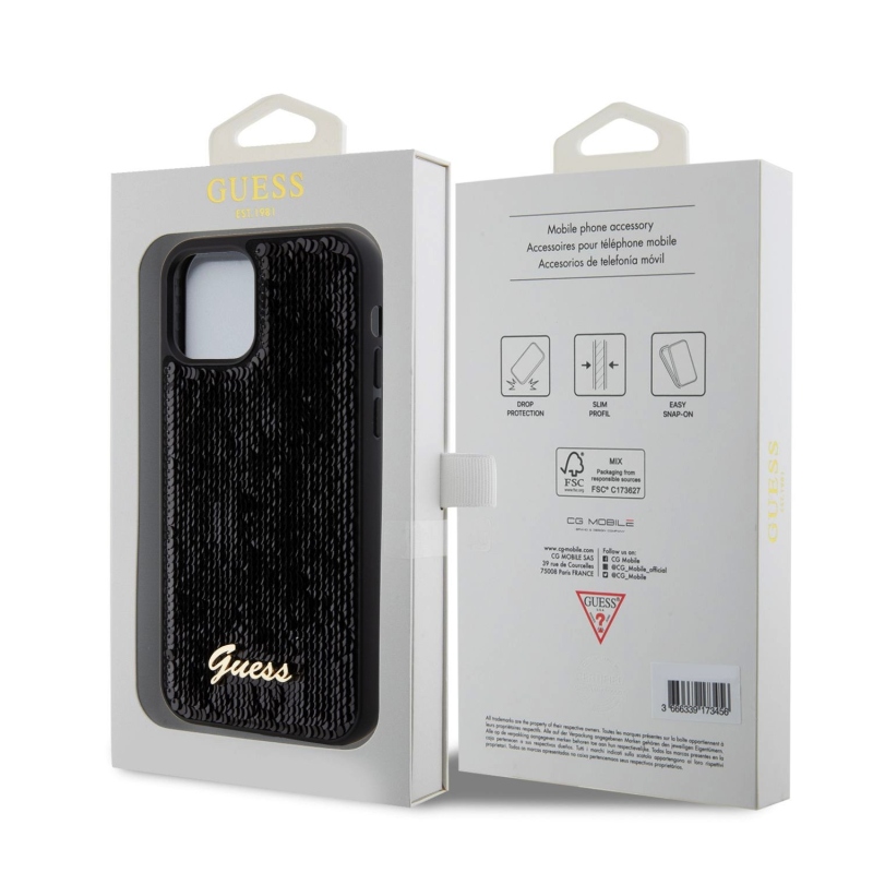 Guess Sequin Script Logo hátlap iPhone 12/12 Pro Fekete