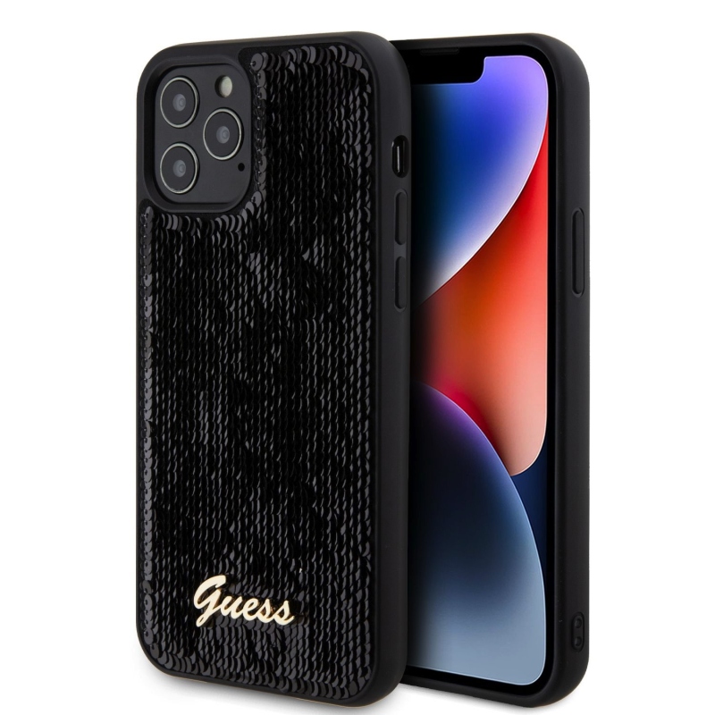 Guess Sequin Script Logo hátlap iPhone 12/12 Pro Fekete