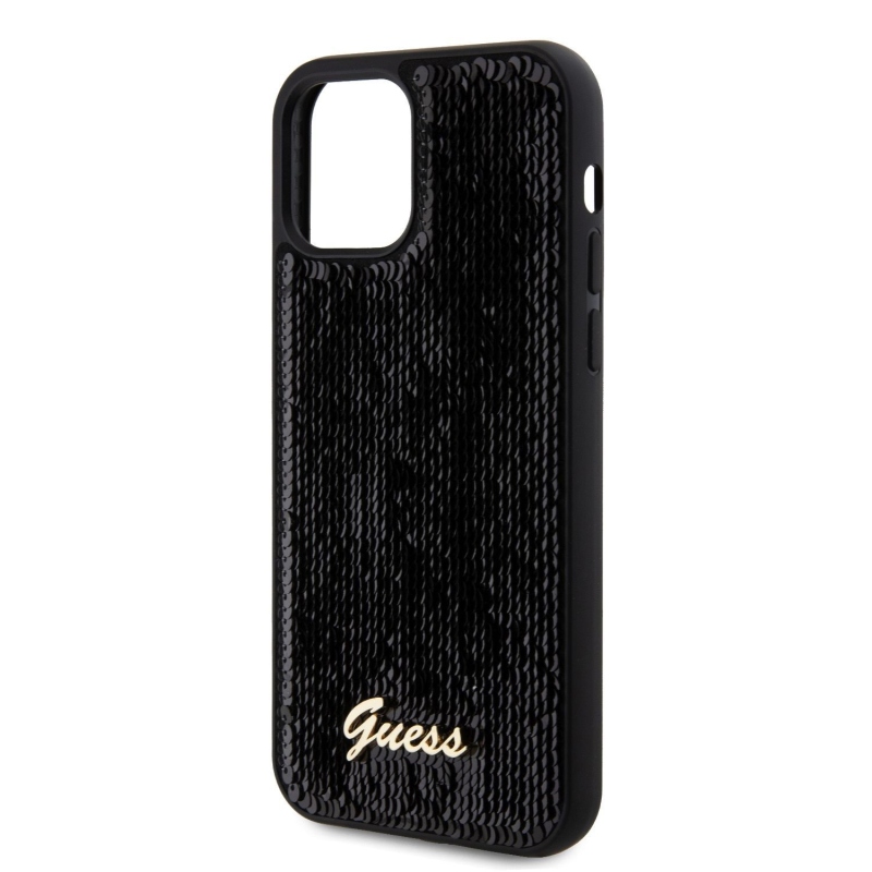 Guess Sequin Script Logo hátlap iPhone 12/12 Pro Fekete
