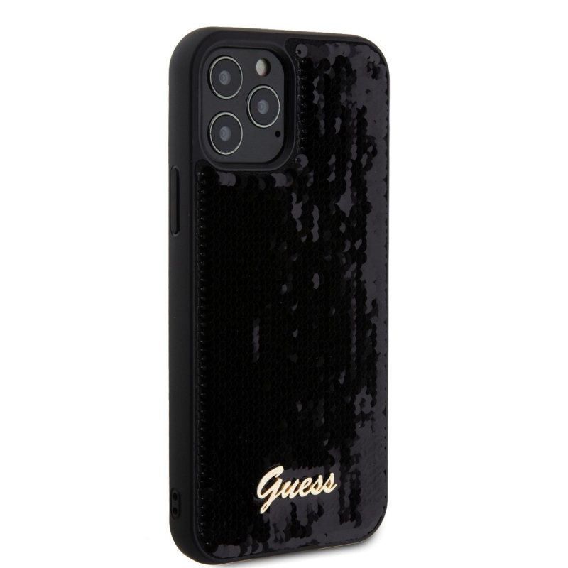 Guess Sequin Script Logo hátlap iPhone 12/12 Pro Fekete