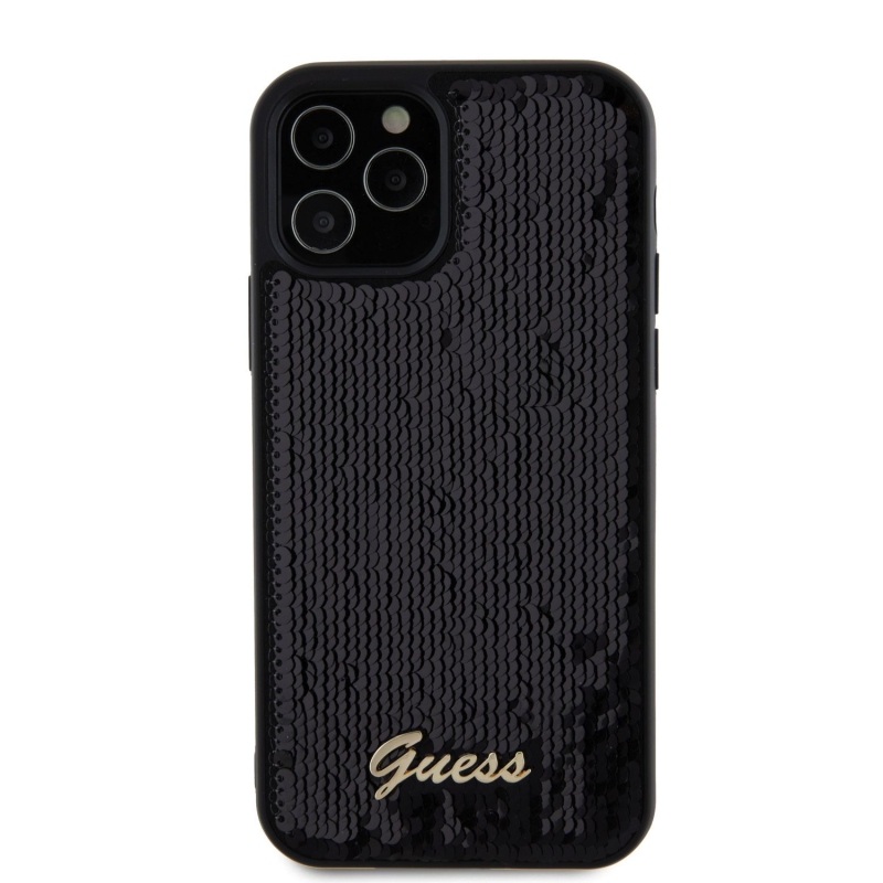 Guess Sequin Script Logo hátlap iPhone 12/12 Pro Fekete