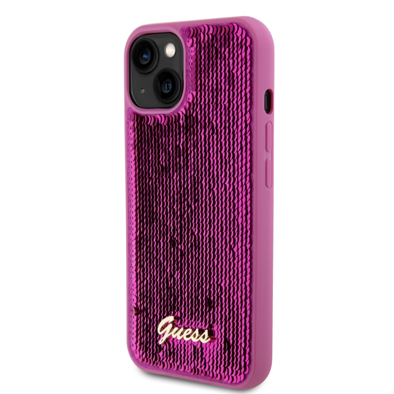 Guess Sequin Script logós hátlap iPhone 13 Magenta