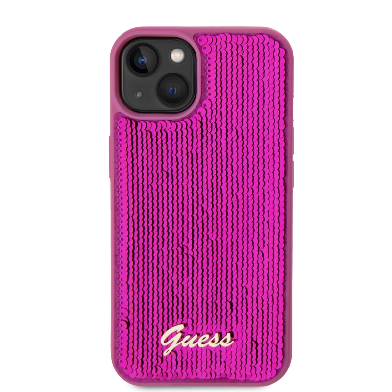 Guess Sequin Script logós hátlap iPhone 13 Magenta