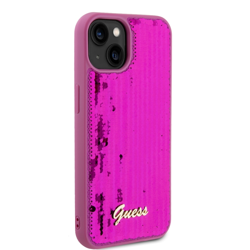 Guess Sequin Script logós hátlap iPhone 13 Magenta