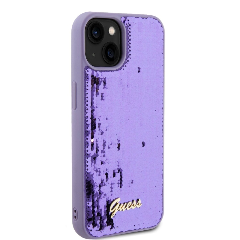 Guess Sequin Script Logo hátlap iPhone 13 lila színű iPhone 13-hoz