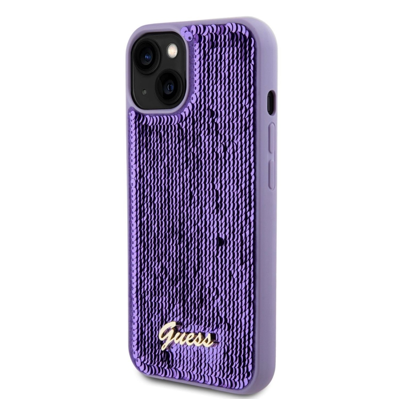 Guess Sequin Script Logo hátlap iPhone 13 lila színű iPhone 13-hoz