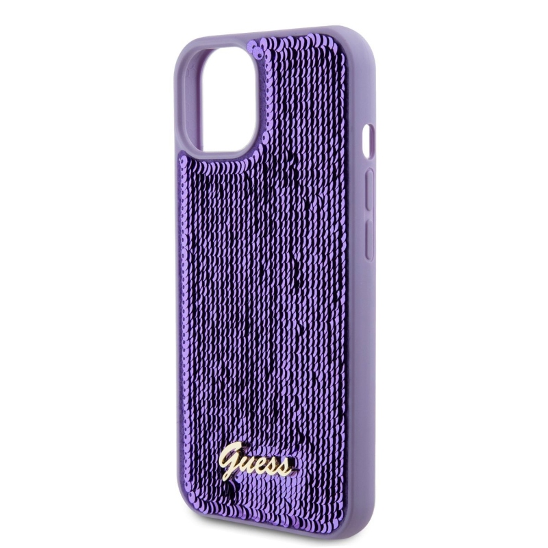 Guess Sequin Script Logo hátlap iPhone 13 lila színű iPhone 13-hoz