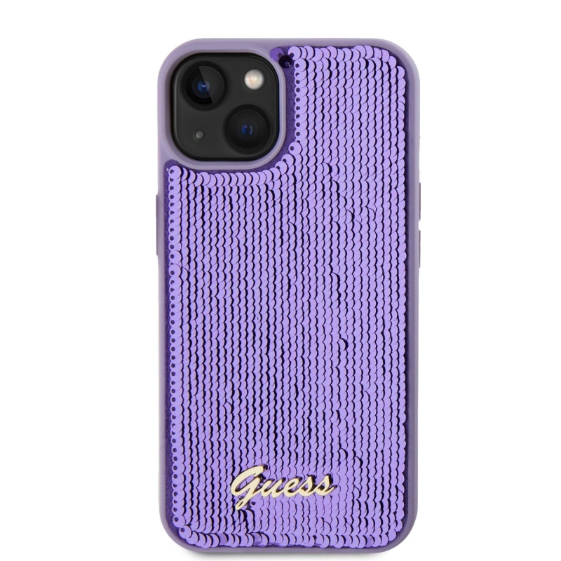 Guess Sequin Script Logo hátlap iPhone 13 lila színű iPhone 13-hoz