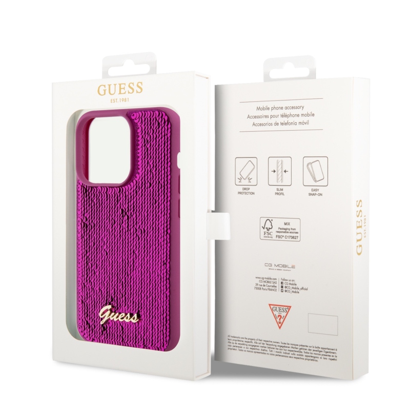 Guess Sequin Script Logo hátlap iPhone 14 Pro Magenta iPhone 14 Pro készülékre