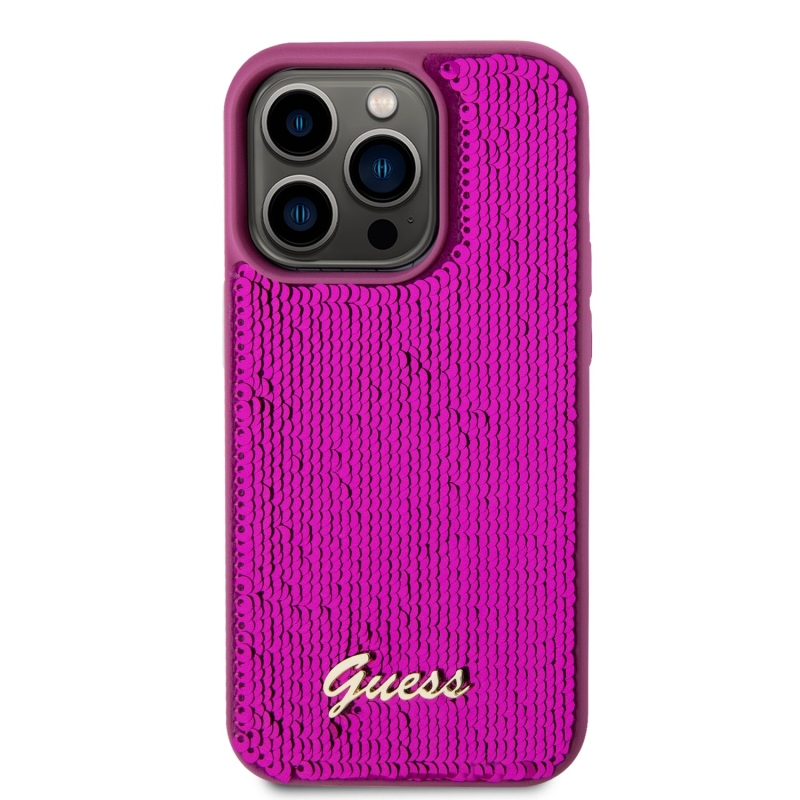 Guess Sequin Script Logo hátlap iPhone 14 Pro Magenta iPhone 14 Pro készülékre