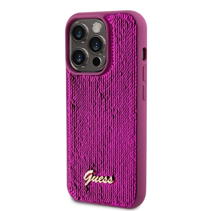 Guess Sequin Script Logo hátlap iPhone 14 Pro Magenta iPhone 14 Pro készülékre