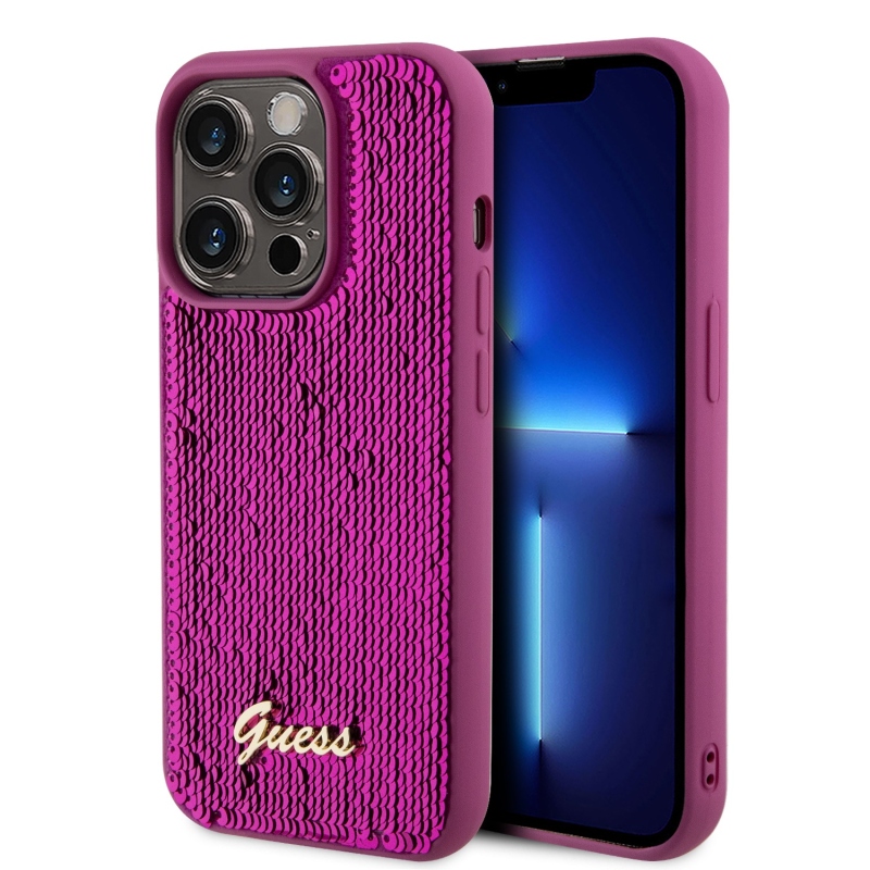 Guess Sequin Script Logo hátlap iPhone 14 Pro Magenta iPhone 14 Pro készülékre